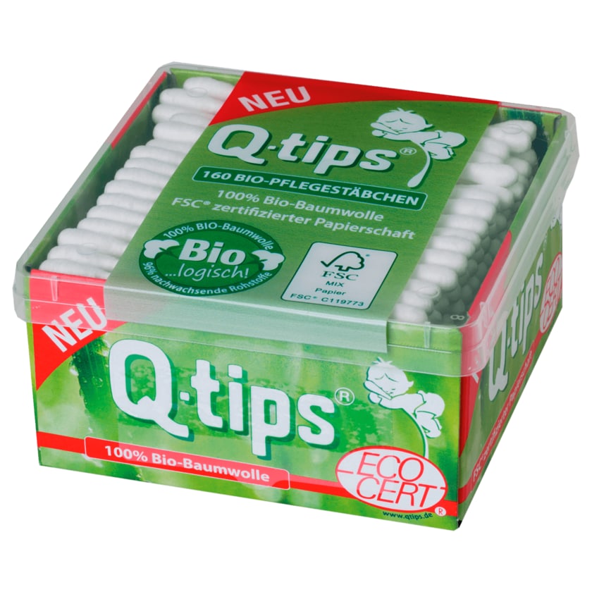 Q-Tips Bio Wattestäbchen Box 160 Stück
